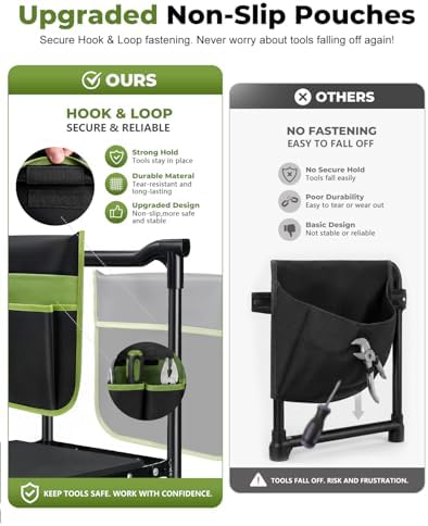 Garden Stool & Kneeler 7-Piece Set with 3 Aluminum Tools, Double-Layer Tote Bag & 2 Side Pouches - Foldable Gardening Bench Kit - Ideal Gifts for Women Mom Seniors (Light Green) - Image 3