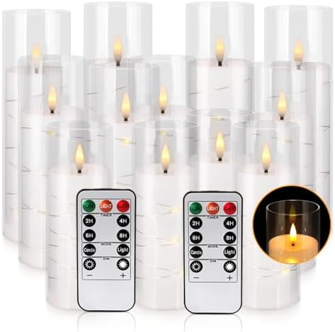 12 Pack Acrylic Flameless Candles,with Embedded Star String, Battery Operated Candles Flickering LED Pillar Candles with Remote Control and Timer, Ideal for Indoor/Outdoor Decor,Wedding,BBQ and Gift. - Image 2