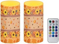 Set of 2 Flameless Candles with Remote Sunflower Maple Leaves Battery Operated Candles with Timer Flickering LED Elictric Pillar Lights for Autumn Theme Home Decor by Merkmak