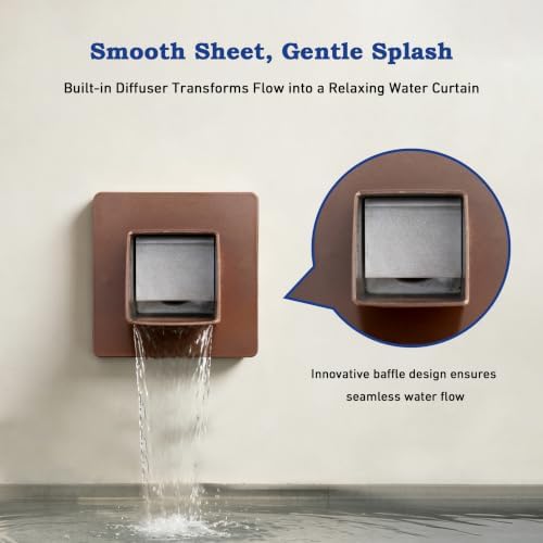 316 Stainless Steel 1.2" Wall Mount Water Spout – Outdoor Square Waterfall Fountain with Built-in Splash Diffuser, Garden Pond Pool Waterfall Spillway for Patio and Landscape (Brown) - Image 5