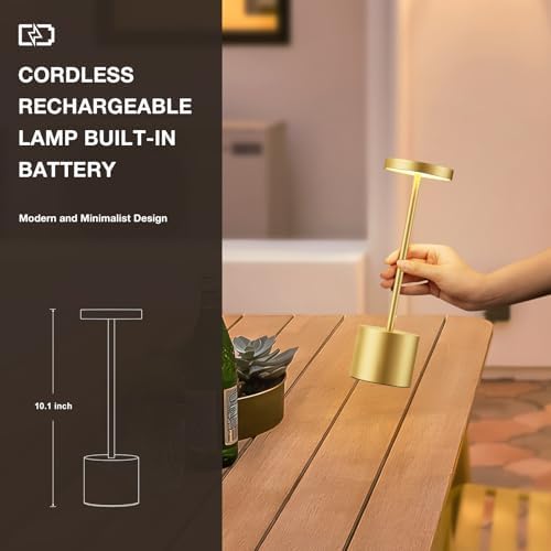 Cordless Rechargeable Table Lamp, 4000mAh Battery Operated, Light Gold, 2 - Image 3
