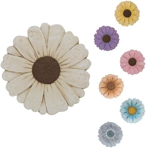 Heavy Duty Concrete Stepping Stone 10 Inch Daisy Design, Non Slip Garden Pathway Stone for Outdoor Walkway Yard Patio Lawn Fall Garden(White) by Unknown