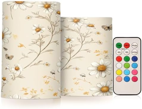 Rustic Daisy Flowers Beige Flameless Flickering Candle led Electronic Lights Battery Operated Flickering Remote Control for Outdoor (prop2) 2-Piecing Set by Unknown