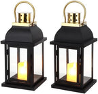 Set of 2 Decorative Candle Lantern 10'' High Black Hanging Candle Holder Metal Vintage Lantern Decor with Tempered Glass for Indoor Outdoor Home Table Patio Wedding - Image 3