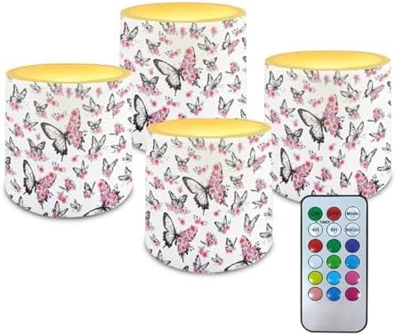 Hummingbird Sunflower Pattern 4 Pcs Flickering Flameless Candles with Remote Timer LED Pillar Candle Tealights Long Lasting for Indoor Outdoor Coastal Home Decor by Unknown