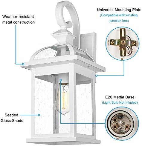 Darkaway Outdoor Lights Fixtures Wall Mount, Large 22inch Outdoor Wall Sconce Lights with Seeded Glass Waterproof Outside Exterior Lights Fixture for House Front Porch Patio （Large, White） - Image 3