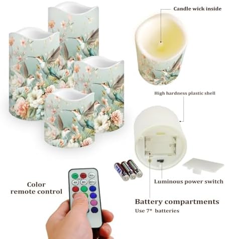 Green Hummingbird Plastic Flameless Candles with Remote Control and Timer LED Flickering Battery Operated Color Changing Electric Pillar Candles for Table Weddings Gifts Home Decoration - Image 3