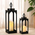 18" 13" Decorative Lanterns Set of 2, Black Outdoor Lanterns with Candles by MATAHUMbeyourbetterchoice