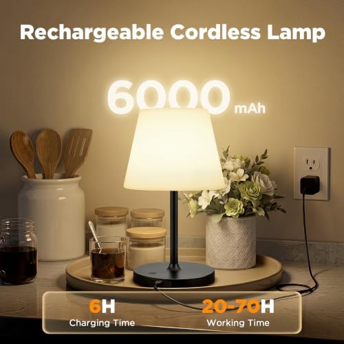 LUTEC Shower Lamp Waterproof, 6000mAh Rechargeable Cordless Table Lamp with 3 Color Temps and Stepless Dimming, Touch Control & Portable LED Nightlight for Bathroom, Desk, Outdoor(Black) - Image 5