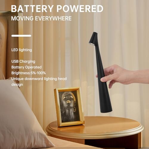 Black Set of 2 Cordless Table Lamps Rechargeable Battery Operated Lamp Touch,Waterproof Desk Lights for Reading,Bedroom, Living Room,Nightstand,3 Levels Brightness - Image 2
