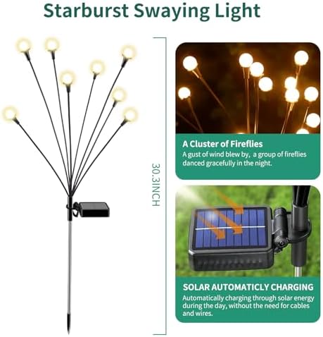 vignuto Solar Lights Outdoor Waterproof 4 Pack of 32 LEDs Garden Patio Firefly Decoration Unique Gifts Women Grandparents - Image 2