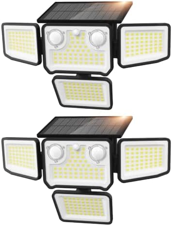 4500LM Solar Lights Outdoor Waterproof, 254 LED Solar Flood Lights Outdoor with 2 Motion Sensor, 4 Heads Security Light for Yard Outside House Garage 2 Pack by SZPOWER