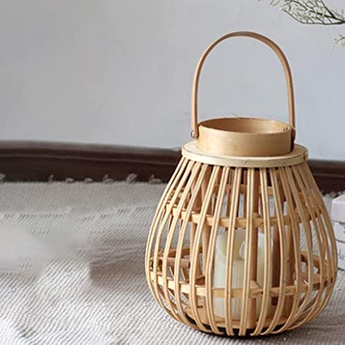 Rattan Natural Lantern with Hanging Lamp Candle Holder for Patio Garden Home Decoration (Beige S) - Image 2