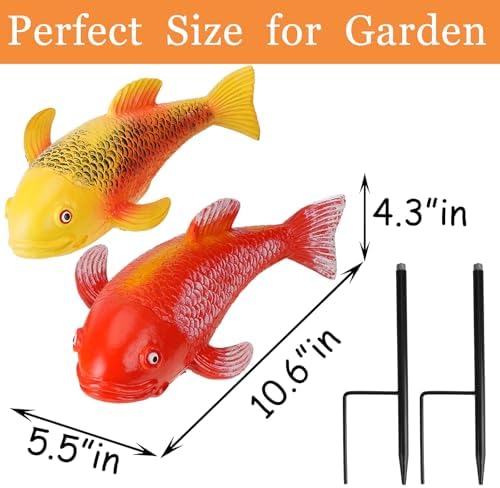 Teaeeno Set of 2 Koi Fish Garden Stakes, Red & Gold Resin Sculptures, Weatherproof Outdoor Patio Pond Decor, Feng Shui Yard Art, Easy Setup Gift (Red & Yellow) - Image 3