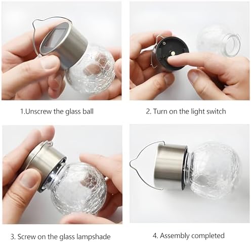 Outdoor Solar Lanterns,Solar Globe Lights Waterproof Hanging Decorative Cracked Glass Balls Light Up Ornaments for Shepherd Hook Tree Umbrella Fence Garden Yard Decor 12 Pack (Warm White) - Image 6