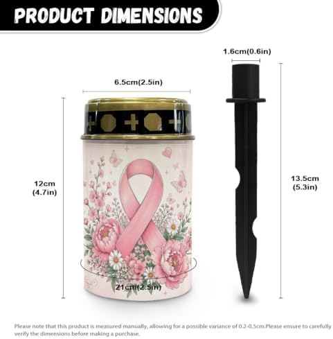 Poceacles Cemetery Candle Grave Lights Outdoor Waterproof Decoration Pathway Lights Garden Solar Candle for Garden Lawn Decor, Pink Ribbon Floral Butterfly, Set of 2 - Image 7