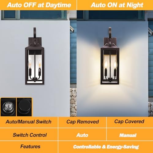 19" Oil Rubbed Bronze Dusk to Dawn Outdoor Wall Light, Modern Porch Lights - Image 2