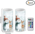 Flameless Candles Bulk Set of 2 Flickering Battery Operated Candles with Remote and Timers Christmas Snowman Deer Print Battery Tealights for New Year Party Decoration LED Pillar Lights - Image 2