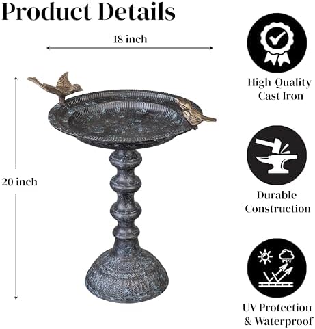Evergreen Garden Hummingbird Bird Baths for Outdoors Heavy Duty | Metal Bird Bath Bowl with Stand | Ground Standing Bird Bath and Feeder for Garden Yard Deck - Image 3