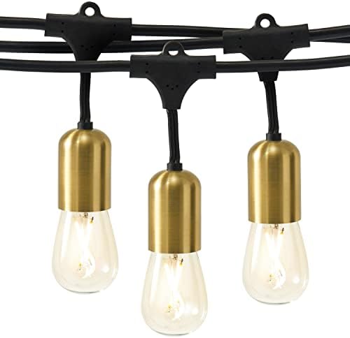 Brightech Glow LED String Lights - 48 Ft Commercial Grade Patio Lights with Beautiful Brass Accents - Outdoor Waterproof Globe Porch String Lights for Outside, Backyard, Gardens - 15 2W LED Bulbs by Brightech