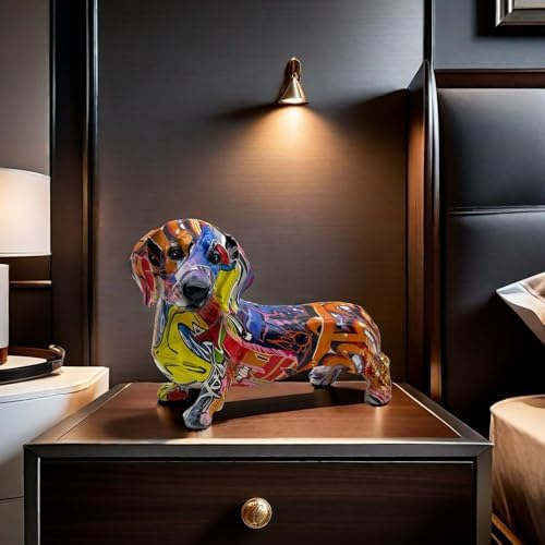 FUNSXBUG Colorful Dachshund Dog Statue Art Figurines Sculpture Collectibles Home Office Desktop Decor Outdoor Garden Display Decoration (Dachshund Dog 1) - Image 6