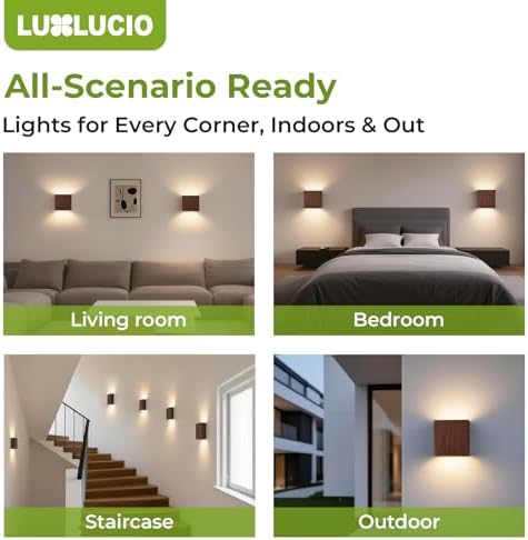 Walnut Wood Grain Indoor Outdoor Up and Down Wall Sconce, 5%-100% Dimmable 18W, 5CCT (2700K-5000K), Modern Lighting for Living Room/Porch, CRI90+, 120V-277V, ETL FCC Certified - Image 4