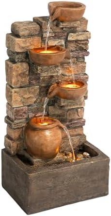 Teamson Home 28.5" Outdoor 4-Tier Stacked Stone Fountain, Brown - Image 4