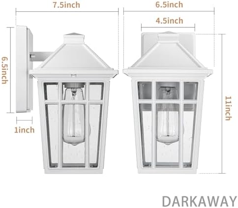 Darkaway Outdoor Sconce Lights Wall Light Fixtures, Front Porch Light Outdoor Wall Anti-Rust Waterproof Aluminum with Glass Exterior Light Fixture for Patio, Yard, Doorway, Garage(1 Pack, White) - Image 4