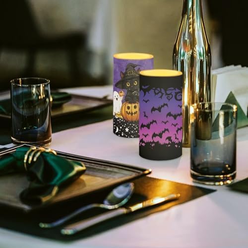 Halloween Day Flameless Candles Bulk 2 Pack Battery Operated Candles with Remote and Timers Flickering LED Lights Trick or Treat Day Home Party Decor, Pumpkin Ghost Black Cat - Image 4