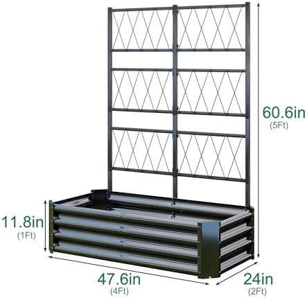 Galvanized Raised Garden Bed with Trellis for Outdoor Climbing Plants Black - Image 5