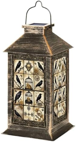 Solar Lantern Outdoor Garden Hanging Lantern Gothic Black Ravens Skulls Golden Roses Ornate Cages Vintage Waterproof Solar Powered Lighting Outside Table Lamp for Patio Deck Yard Camping by Unknown