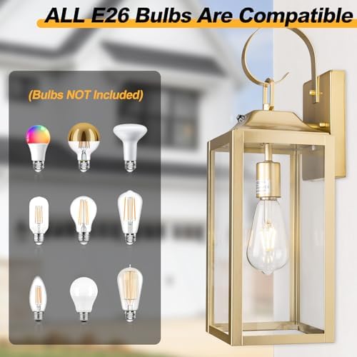 19" Large Dusk to Dawn Outdoor Wall Light Porch Light Outdoor Gold - Image 5