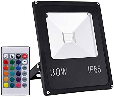 30W RGB LED Flood Lights, Waterproof IP65 Outdoor Color Changing LED Security Light with Remote Control, AC 85-265V Dimmable Wall Washer Lights by XUNATA