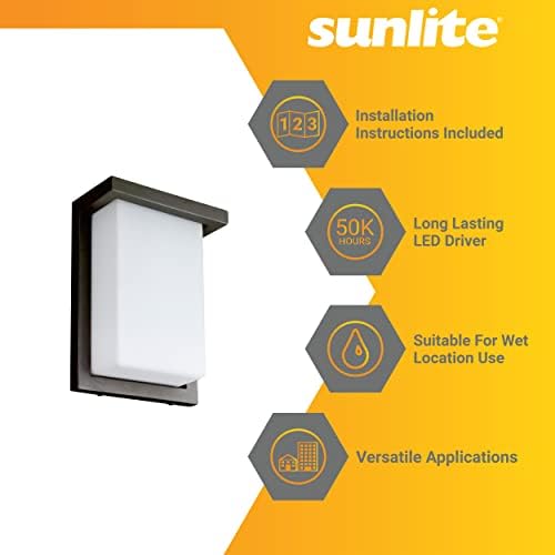 Sunlite 88673 8” Modern LED Wall Sconce Light, Outdoor Fixture, Adjustable 3 CCT 3000K-5000K, 12 Watts, 600 Lumens, Opal Shade, Oil Rubbed Bronze, Indoor for Bathrooms, Garage, Hallways & Entryways - Image 3