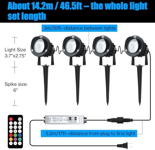4 Pcs 20W LED RGB Outdoor Landscape Lighting with Remote & Transformer - Image 6