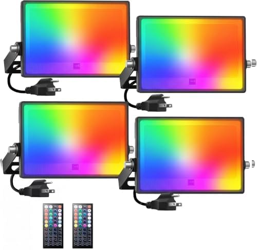 Onforu LED Flood Light Outdoor 800W Equivalent, 100W Color Changing RGBW Floodlight with Remote, Stage Lights Uplights for Events, IP66 Uplighting Spotlight Floor Strobe Light for Christmas 4 Pack by Onforu