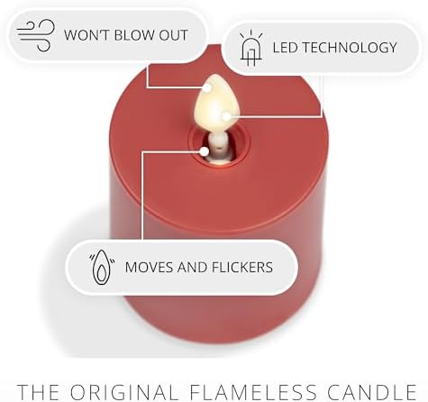 Luminara Outdoor Votive Flameless LED Candle, Cherry Red 2" x 3.2", Moving Flame Battery Operated Timer Remote Ready IPX4 Matte Plastic Finish - Image 3