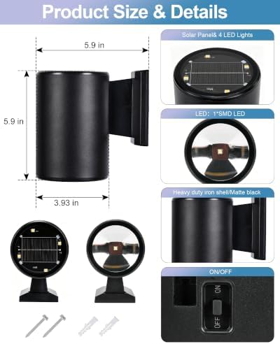pearlstar 2Pack Solar Wall Lights Outdoor Up & Down Sconce 5.9" Cylinder - Image 3