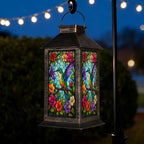 Solar Lantern Colorful Stained Glass Artwork Hummingbirds Garden Hanging Lantern Waterproof Solar Powered Lighting Outdoor Table Lamp for Patio Yard Memorial Gifts Grave Decorations for Cemetery - Image 6