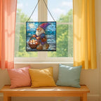 Shell Collector Gnome Stained Glass Suncatcher – Square Hanging Window Panel for Home or Greenhouse – Whimsical Glass Art Gift for Garden Lovers, Christmas, Halloween, Father Days dc1aKu - Image 5