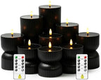 9 Pcs Ribbed Flameless LED Pillar Candles with Remote, Battery Operated Flickering Fake Candles for Wedding Fireplace Halloween Christmas Decor, Black by Xavnero