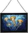 Jellyfish Floating in Moonlit Waters Rectangular Stained Glass Suncatcher – Hanging Window Panel with Animal & Nature Scene – Vibrant Glass Art Gift for Wildlife, Fantasy, Nature Lovers C8fTo1 by Custom