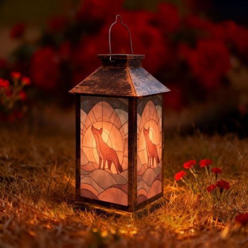 Solar Lantern Abstract Fox Silhouette Glass Outdoor Waterproof Garden Hanging Lantern Solar Powered Lighting Outside Solar Light for Patio Yard Camping, Gifts for Women Mom by Unknown