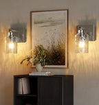 Hammered Glass Wireless Battery Operated Wall Sconces Set of Two Nickel - Image 2