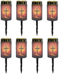 Poceacles Cross Outdoor Lights Pack of 8 Solar Powered Flameless Candle Cemetery Votive Candles Waterproof Outdoor Memorial Candle Solar Stake Lights for Grave Cemetery, Deer Cross Flame Forest by Poceacles