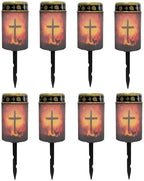 Poceacles Cross Outdoor Lights Pack of 8 Solar Powered Flameless Candle Cemetery Votive Candles Waterproof Outdoor Memorial Candle Solar Stake Lights for Grave Cemetery, Deer Cross Flame Forest by Poceacles