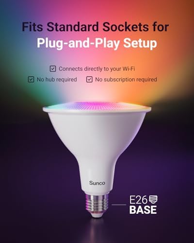 Sunco PAR38 Smart LED Flood Light Bulbs, Color Changing WiFi, 4 Pack - Image 4