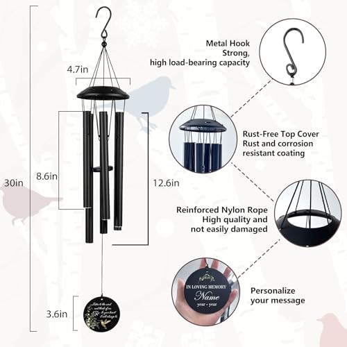 Personalized 32" Wind Chimes for Outside, Memorial Gifts with Hummingbirds - Image 2