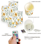Yellow Floral Pillar Candles Battery Operated Color Changing Flameless Candles with Remote Timer LED Candles with Flickering Flame Indoor Outdoor Home Table Wedding Decor Set of 4 - Image 3