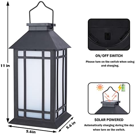 Solar Lanterns Outdoor Waterproof 2 Pack Black Hanging Lights 11 Inch - Image 3